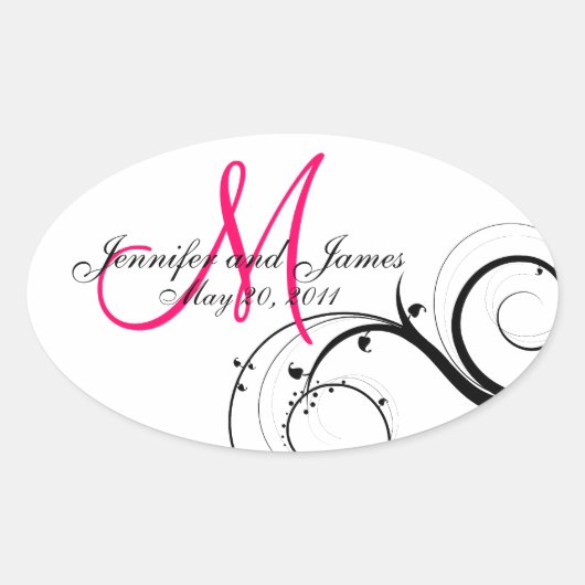Elegante Hot Pink Swirl Monogram Wedding Stickers (Vorderseite)