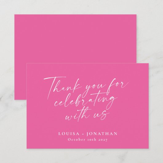 Elegante Hot Pink Trendy Script Custom Wedding Dankeskarte (Vorne/Hinten)