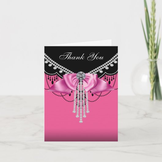 Elegante Hot Pink und Black Danke Cards (Vorderseite)