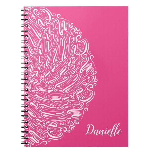 Elegante Hot Pink Wirbel Mandala Art Kalligraphie Notizblock (Vorderseite)