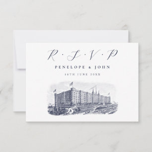 Elegante Hotel-Illustration Zielort-Hochzeit RSVP Karte