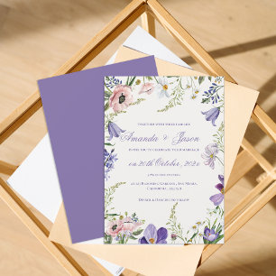 Elegante Hübsch Peach Lila Blue Floral Wedding Einladung