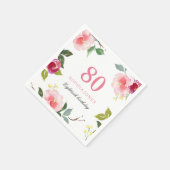 Elegante Hübsch rosa Flora 80. Geburtstagsparty Serviette (Ecke)