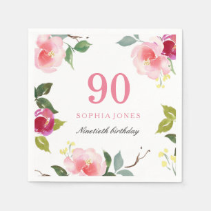 Elegante Hübsch rosa Flora 90. Geburtstagsparty Serviette