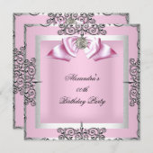 Elegante Hübsch rosa Silberne Geburtstagsparty Einladung (Vorne/Hinten)