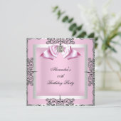 Elegante Hübsch rosa Silberne Geburtstagsparty Einladung (Stehend Vorderseite)