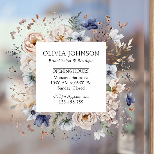 Elegante hübsche beige blaue Blumen Blumen Geschäf Fensteraufkleber