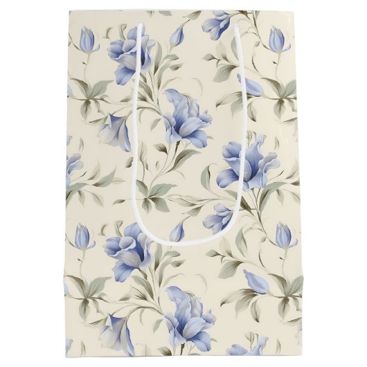 Elegante Hübsche Blume auf Creme Background Mittlere Geschenktüte (Rückseite)