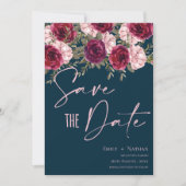 Elegante Hübsche Burgundy Peach Blue Floral Weddin Save The Date (Vorderseite)
