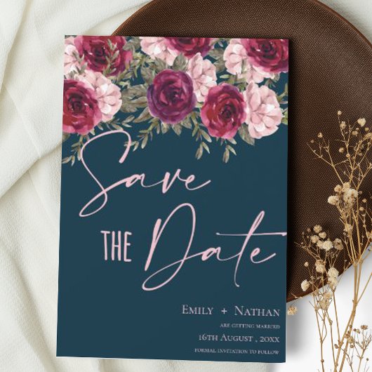 Elegante Hübsche Burgundy Peach Blue Floral Weddin Save The Date