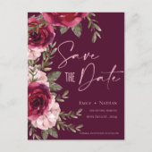 Elegante Hübsche Burgundy Peach Floral Wedding Ankündigungspostkarte (Vorderseite)