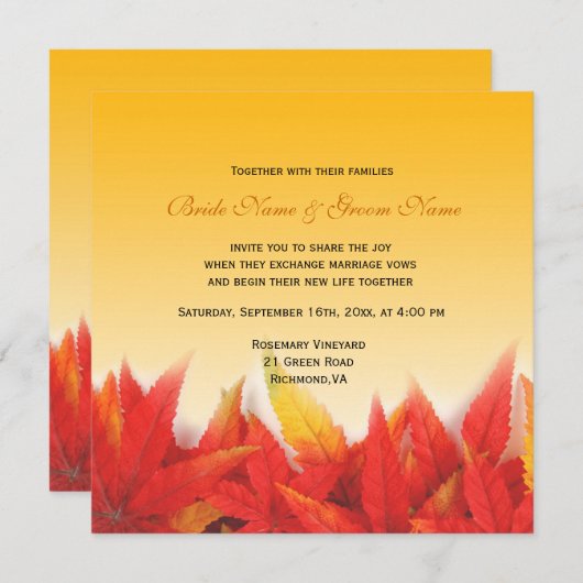 Elegante, hübsche Hochzeit im Herbst Einladung (Vorne/Hinten)