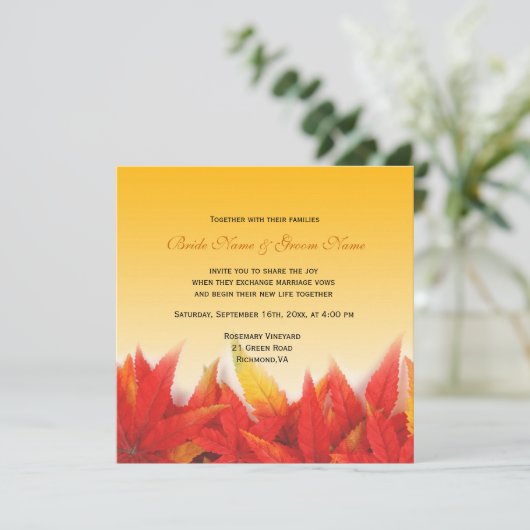 Elegante, hübsche Hochzeit im Herbst Einladung (Stehend Vorderseite)