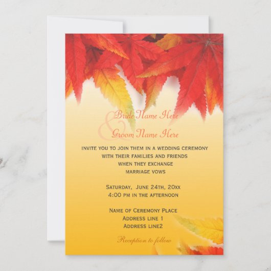 Elegante, hübsche Hochzeit im Herbst Einladung (Vorderseite)