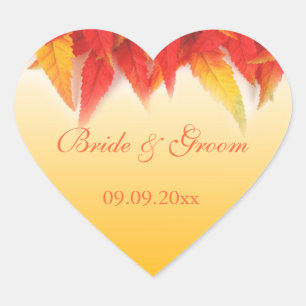 Elegante, hübsche Hochzeit im Herbst Herz-Aufkleber