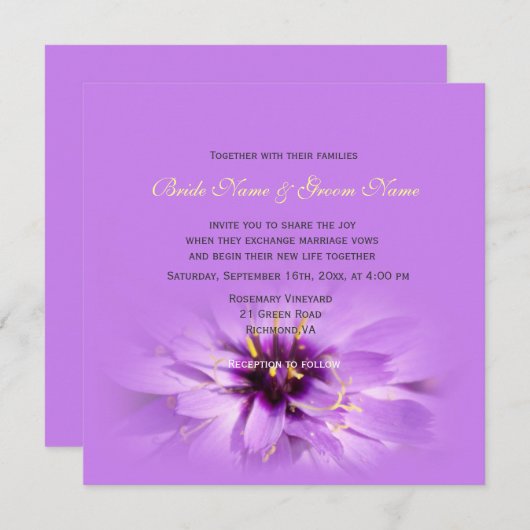 Elegante, hübsche lila Blume Einladungen (Vorne/Hinten)