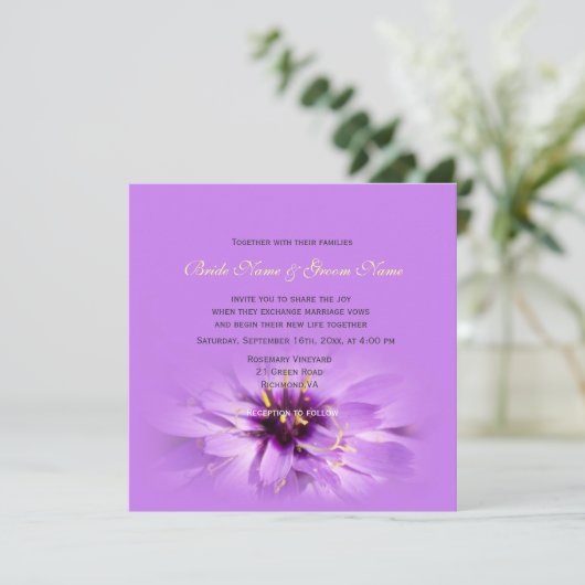 Elegante, hübsche lila Blume Einladungen (Stehend Vorderseite)