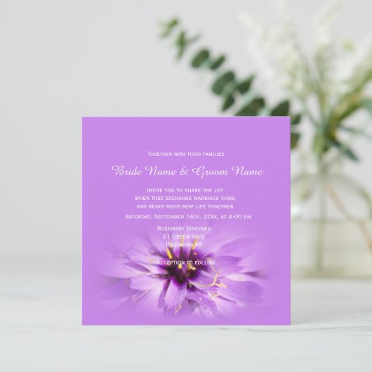 Elegante, hübsche lila Blume Einladungen (Stehend Vorderseite)