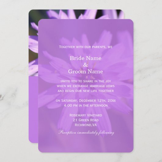 Elegante, hübsche lila Blume Hochzeit Einladung (Vorne/Hinten)