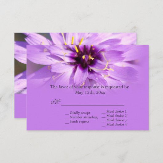 Elegante, hübsche lila Blume Hochzeitskarten RSVP (Vorne/Hinten)