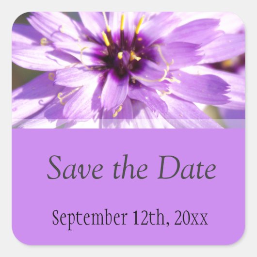 Elegante, hübsche lila Blume Save the Date Quadratischer Aufkleber (Vorderseite)