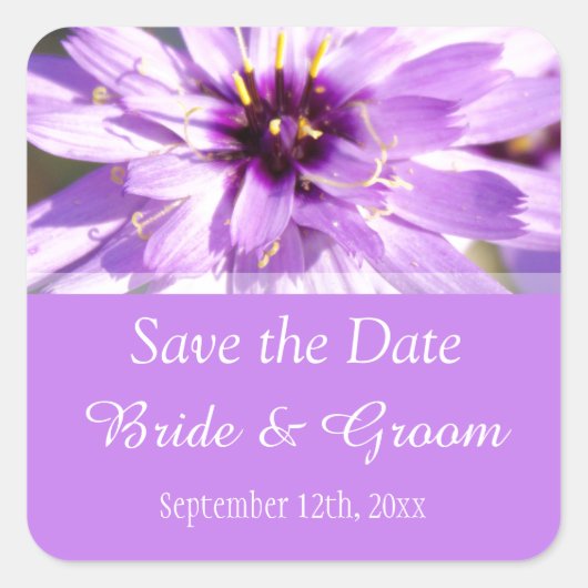 Elegante, hübsche lila Blume Save the Date Quadratischer Aufkleber (Vorderseite)