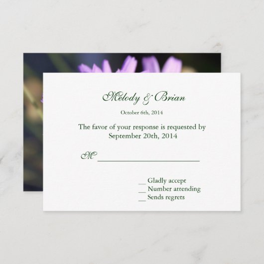 Elegante, hübsche lila Blume Sommersommer uAwg RSVP Karte (Vorne/Hinten)