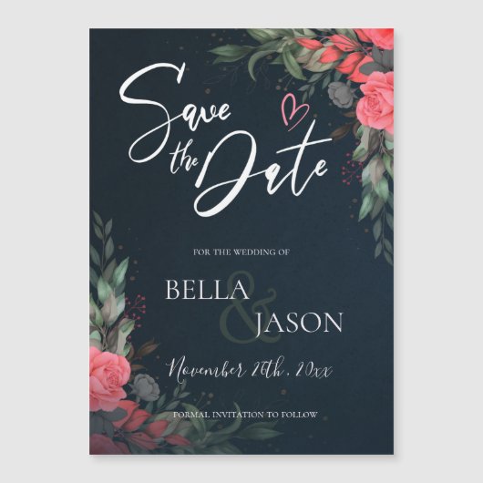 Elegante Hübsche Peach Orange Blumenhochzeit Magnetkarte (Vorderseite)