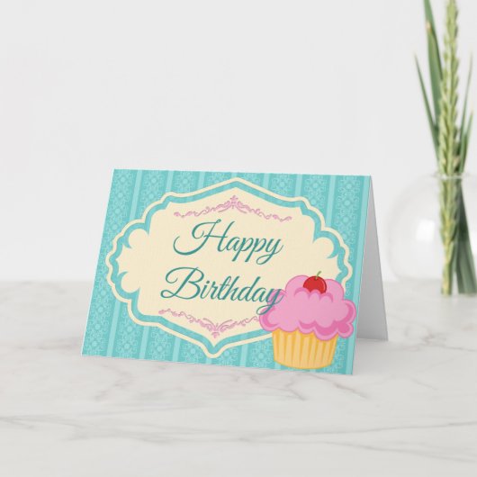 Elegante Hübsche Pink Cupcake Happy Birthday Card Karte (Vorderseite)