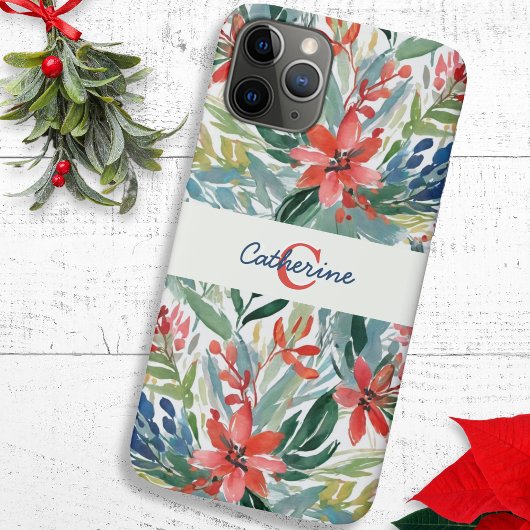 Elegante Hübsche Red Poinsettia Blume Mit Monogram Case-Mate iPhone Hülle