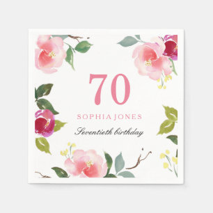 Elegante Hübsche Rosa Flora 70. Geburtstagsparty Serviette