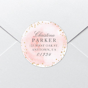 Elegante Hübsche Rosa Gold Glitzer Rücksendeadress Runder Aufkleber