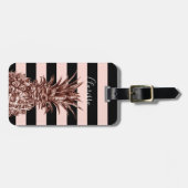 Elegante hübsche Rosengoldananas u. rosa Streifen Gepäckanhänger (Vorderseite horizontal)