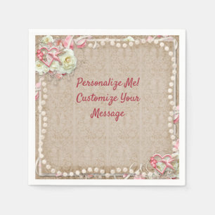 Elegante Hummingbird Romantische Weiße Rosen Perle Serviette