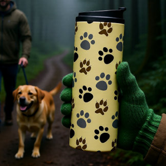 Elegante Hund Pfoten Creme Thermosbecher