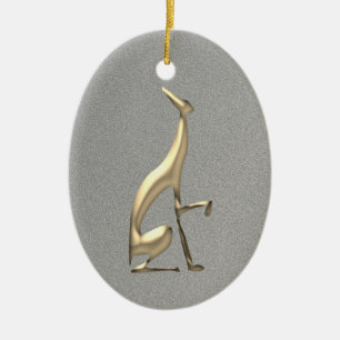 Elegante Hund-Silhouette Gold und Silber Keramik Ornament