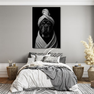 Elegante Hundekunst von "Duke" im Handtuch-Turban Leinwanddruck