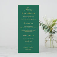 Elegante Hunter Green Golden Beige Wedding Menu