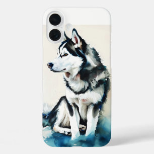 Elegante Husky Wasserfarbe - Kunst, Dichtung und M iPhone 16 Plus Hülle