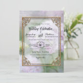 Elegante Hydrangea Blume Lavender Lila Gold Einladung (Stehend Vorderseite)