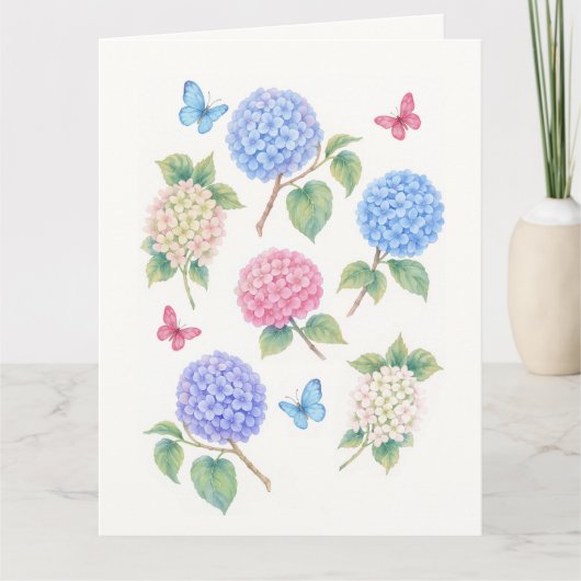 Elegante Hydrangea & Butterfly Card Dankeskarte (Vorderseite)