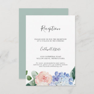 Elegante Hydrangea Hochzeitsempfangskarte Begleitkarte