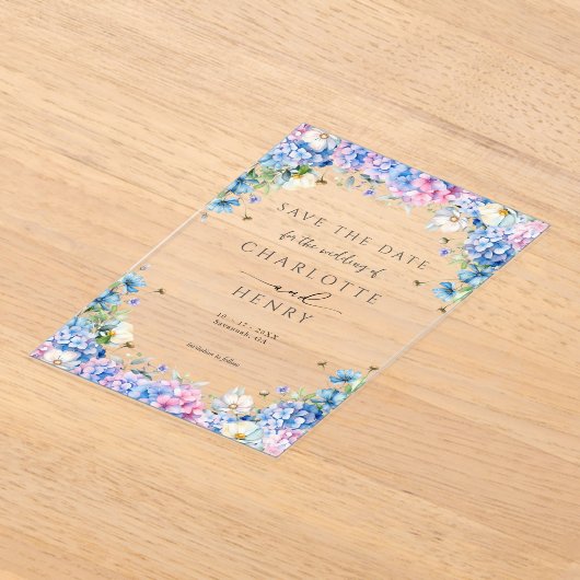 Elegante Hydrangea Moderne Save the Date Acryleinladungen (Ablage )