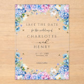Elegante Hydrangea Moderne Save the Date Acryleinladungen (Vorderseite)