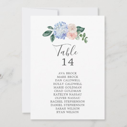 Elegante Hydrangea Tischnummer Seating Chart Cards (Vorderseite)