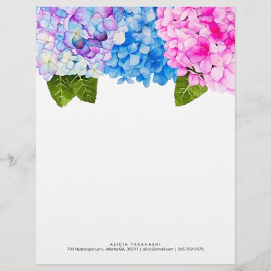 Elegante Hydrangeas| Name Kontakt hinzufügen Briefbogen (Vorderseite)