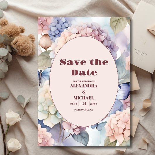 Elegante Hydrangeen-Hochzeit Save The Date