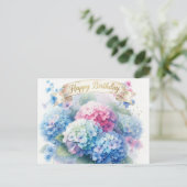 Elegante Hydrangeenblüten zum Geburtstag - Postkar Postkarte (Stehend Vorderseite)