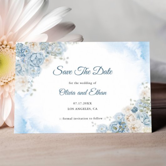 Elegante Ice Blue Ivory Rose Blume Hochzeit Save The Date