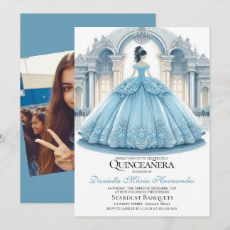 Elegante Ice Blue Quinceñera Einladung